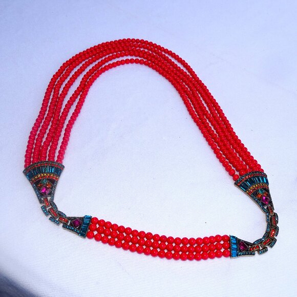Heidi Daus Necklace & Extender/Bracelet Rhinestone & Faux Coral Bead Multistrand - Picture 2 of 16